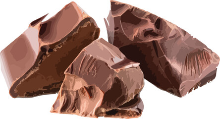 Delicious chunks of dark chocolate isolated on a white background for food and dessert concepts