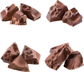 Delicious chunks of rich chocolate isolated on a white background in a seamless pattern
