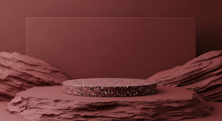 Fototapeta premium 3D Render Geometric Terrazzo Podium with rock for Product Display