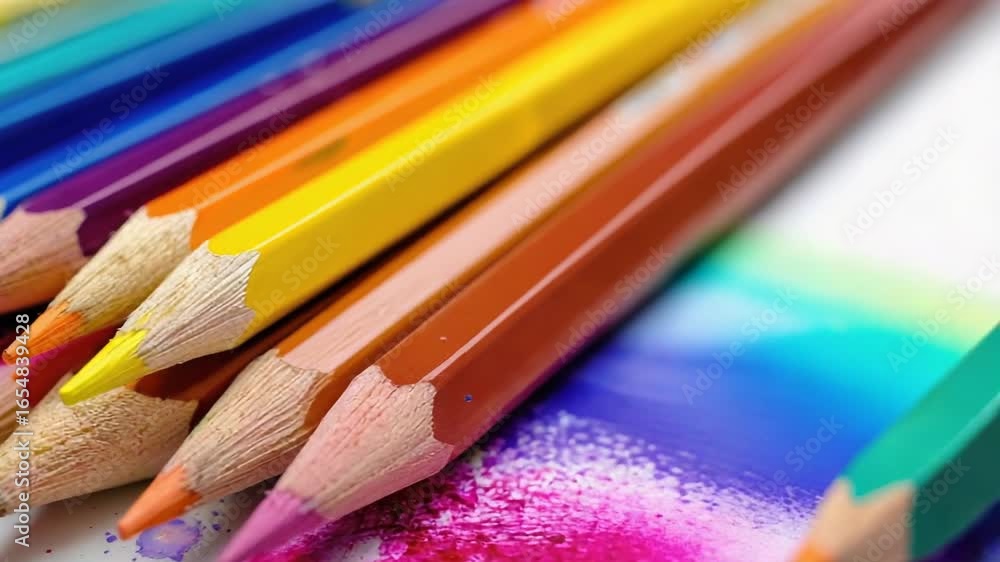 Poster a close-up view of a collection of colorful pencils, ideal for use in creative projects or as a desi