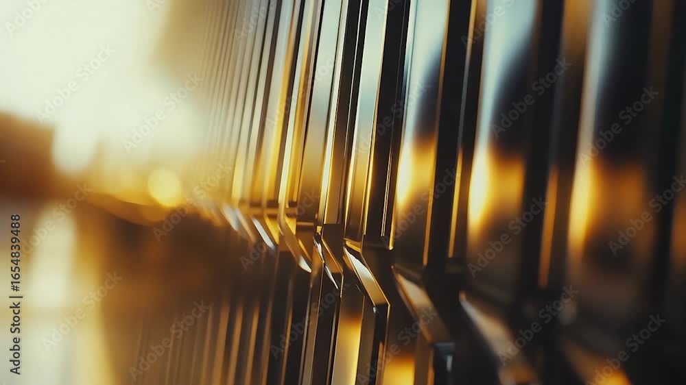 Aufkleber gleaming golden abstract geometric forms with soft bokeh and warm light reflections