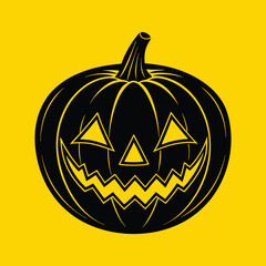 Spooky Halloween Pumpkin Illustration – Evil Face Silhouette Vector for Holiday Party and Decoration Designs