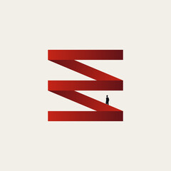 Business career ladder climbing, vector concept. Symbol of success, growth, development, ambition. Minimal design eps10 illustration