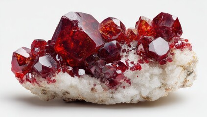 Cluster of red crystals on white matrix