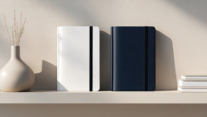 Two blank notebooks on a shelf (1)