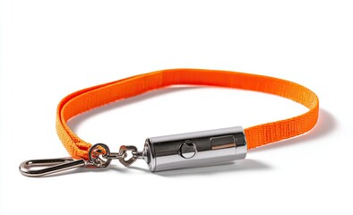 Fototapeta premium Orange lanyard with metallic clip and button
