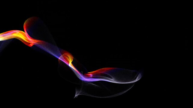 3d render video animation with surreal flow organic wave in smooth curve lines forms based on small dust sand particles spheres balls in glow purple yellow white gradient color on a black background