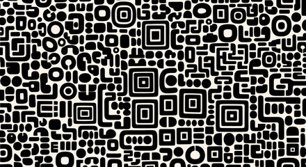 Seamless pattern of bold black geometric shapes on a light background