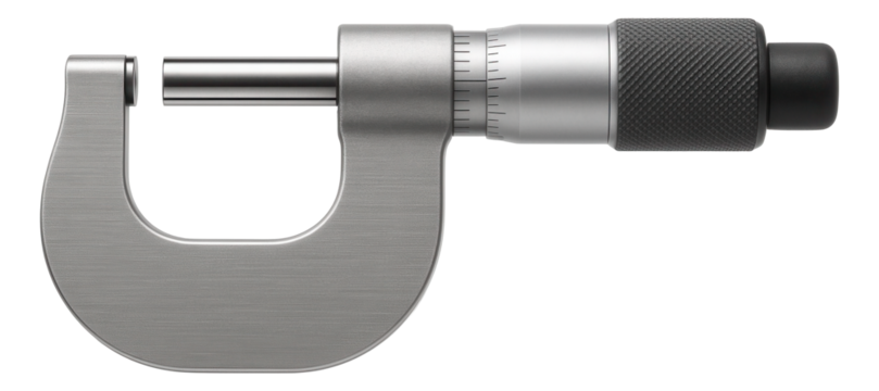 Mechanical micrometer with a vernier scale, used for high-precision measurements in a machine shop.