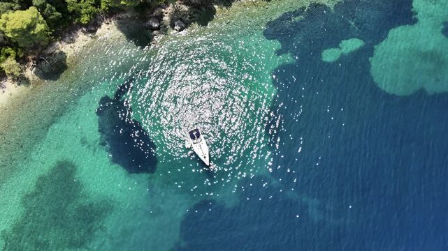 Aerial footage of a yacht sailing trip in greece