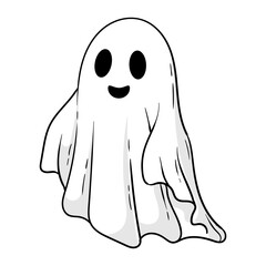 Cartoon Simple Ghost with Smiling Face for Halloween Holiday Illustration