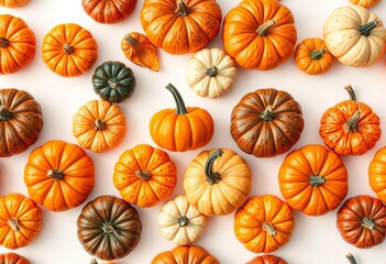 Horizontal seamless pattern of colorful autumn pumpkins on white background ,  web,  festive