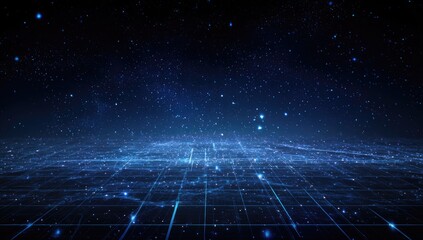 Digital cityscape at night, dotted with stars. Abstract, futuristic, tech, network, grid