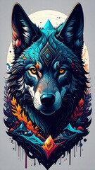 Vibrant wolf portrait, intricate details