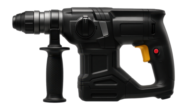 Cordless dual-mode rotary hammer with a side handle for an electrical installation project.