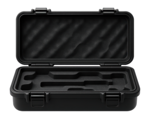 Plastic modular case with snap-fit latches and foam inserts for delicate instrument storage.