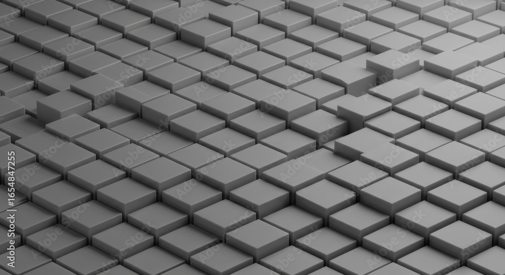 Poster abstract gray cubes 3d render: modern geometric background for design projects