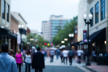 Diverse Pedestrians Walking in Downtown Street