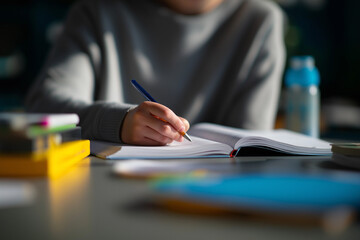 Young Learner Studying at Desk with Books