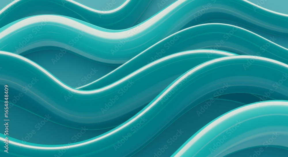 Poster teal abstract waves: smooth 3d render for modern design