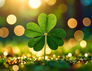 Vibrant clover leaf in sunlight
