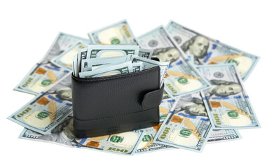 Wallet Overflowing with Cash on Transparent Background