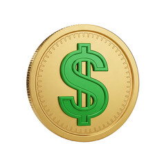 Obraz premium Golden Dollar Coin with Green Symbol, Financial Investment Concept