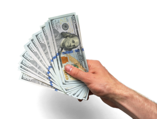 Hand Holding Fanned Out Hundred Dollar Bills