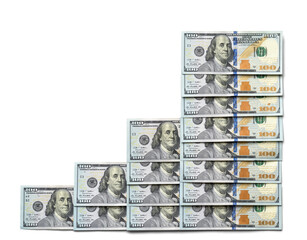 Stack of Hundred Dollar Bills in Steps