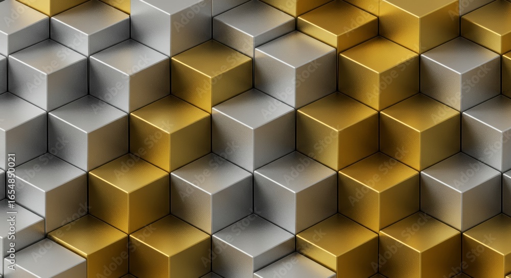 Poster gold and silver cube abstract pattern: modern metallic texture background