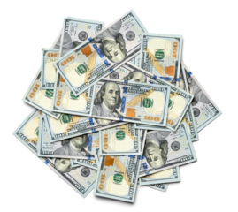 Pile of One Hundred Dollar Bills on Transparent Background