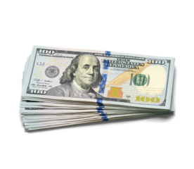 Stack of Hundred Dollar Bills on Transparent Background