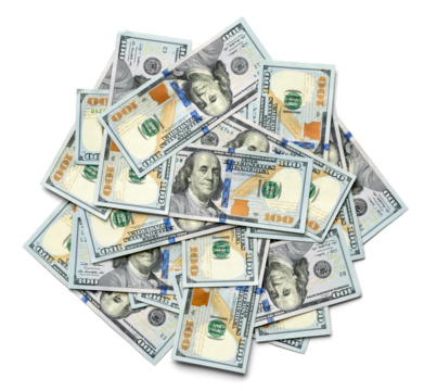 Pile of One Hundred Dollar Bills on Transparent Background