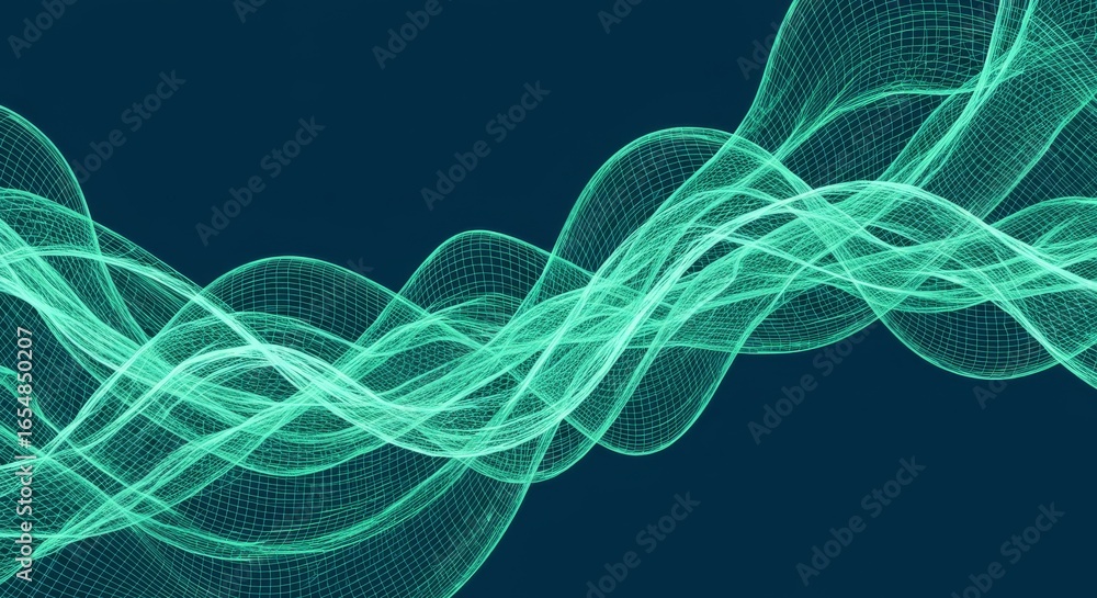Poster abstract teal wave mesh: digital flowing lines background design