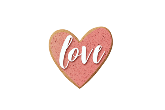 Pink love heart with cork texture isolated on white transparent background