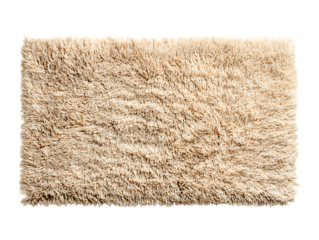 Close up of a textured shaggy rug with a fluffy pile isolated on transparent background