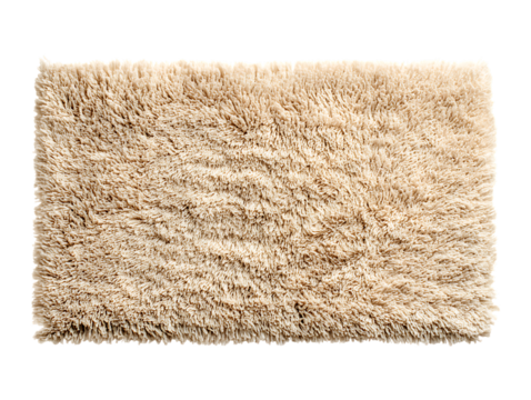 Close up of a textured shaggy rug with a fluffy pile isolated on transparent background