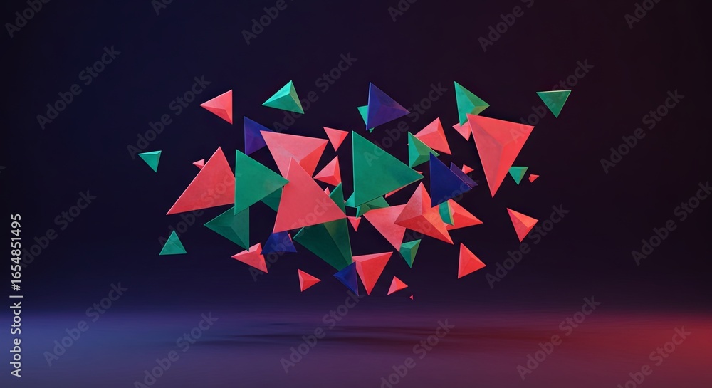 Poster vibrant red and teal geometric triangles abstract 3d rendering