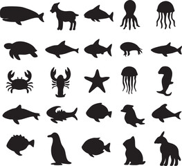 Grid of Ocean Animal Silhouettes