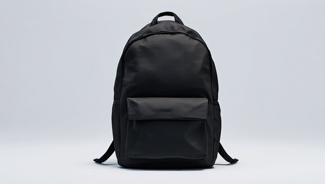 Black backpack on plain background