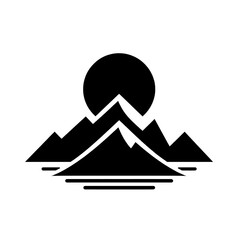 Black Silhouette of Mountains and Sun &ndash; Minimalist Vector Art