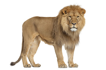 Obraz premium Adult Male African Lion Standing, Isolated on White Transparent Background