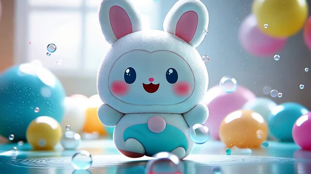 Cute Easter Bunny Toy with Colorful Eggs for Spring Celebration