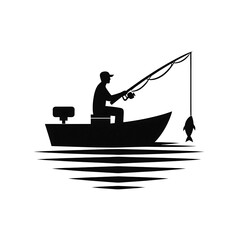 Angler on Boat Silhouette &ndash; Minimalist Fishing Vector Art

