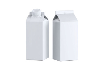Two Blank White Milk Juice Cartons with Cap, Mockup, isolated on white transparent background