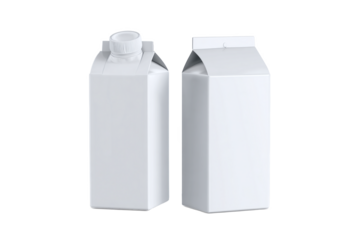 Two Blank White Milk Juice Cartons with Cap, Mockup, isolated on white transparent background