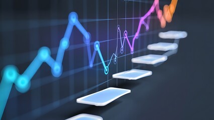 Financial growth represented by a rising stock market graph and ascending steps