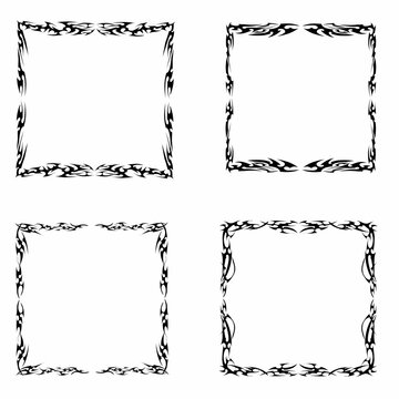 Neo Tribal frame set. Cyber sigilism elements, Y2K gothic style with sharp spikes in square shapes. Vector.