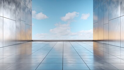 Fototapeta premium Modern, empty space, reflecting sky