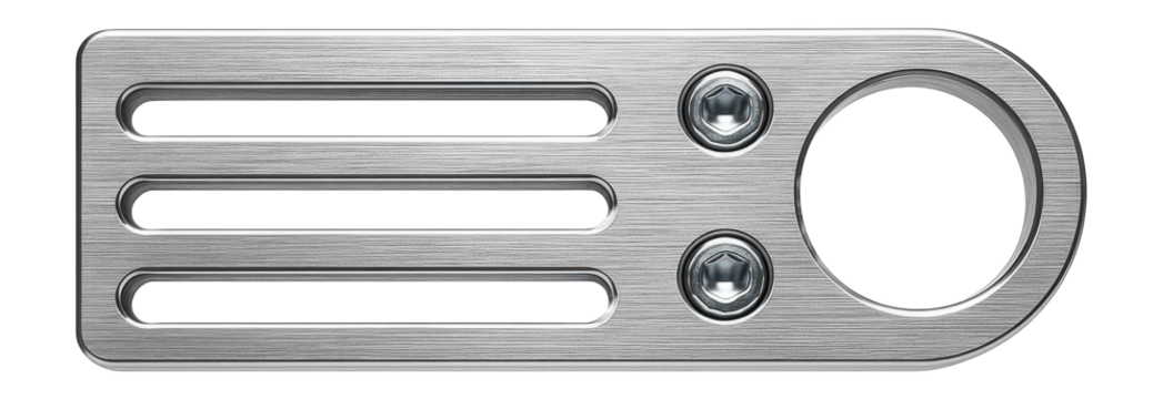 Aluminum pipe bracket with a slotted design for easy adjustment in laboratory setups.